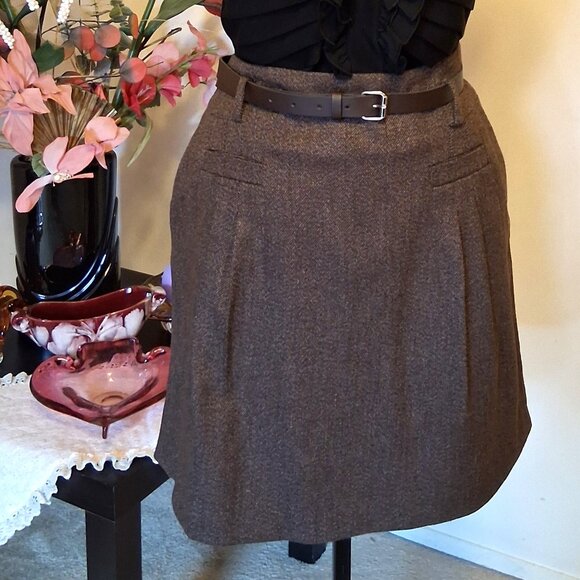 NWOT MEXX Brown Classic Wool Blend Skirt Knee Length Skirts Tag Size 40/42 - Picture 3 of 8